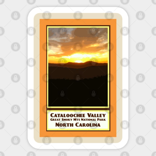 Vintage Travel Cataloochee Valley Sunset Sticker by candhdesigns